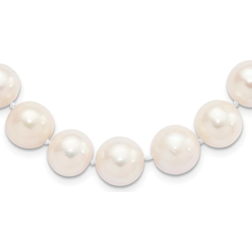Sterling Silver Rhodium-Plated 24" Necklace with 11-12mm White Near-Round Freshwater Cultured Pearls by Monteluci Fine Jewelry