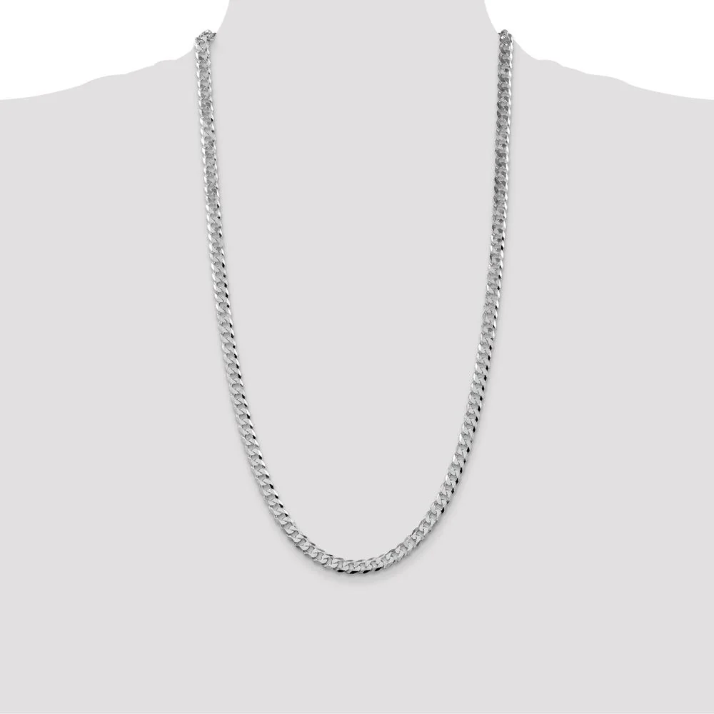 Sterling Silver Rhodium-Plated 28" 6mm Beveled Curb Chain Necklace by Lumare Gioia - Image 4