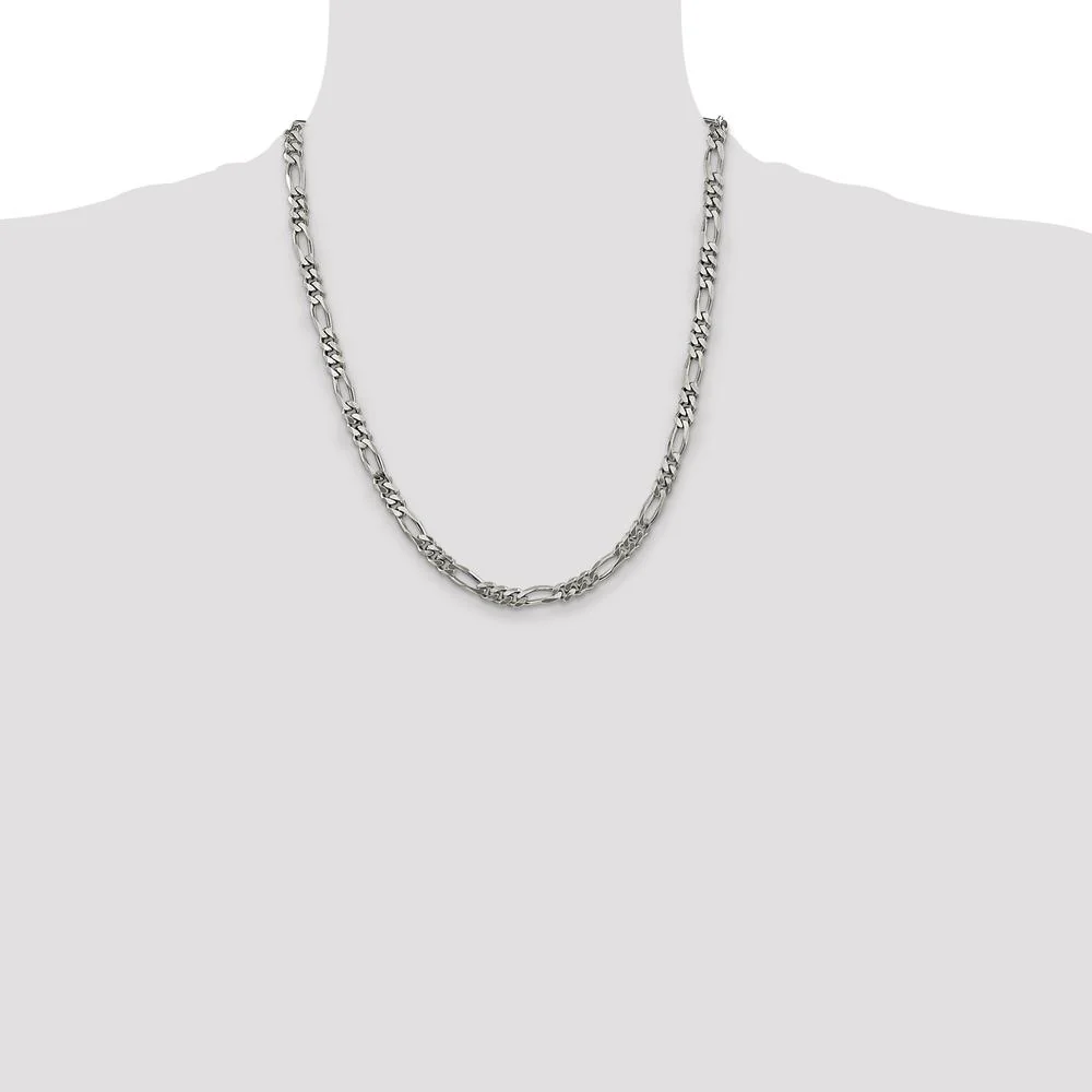 Sterling Silver Rhodium-Plated 5.25mm Figaro Chain - 22" by Lumare Gioia - Image 4