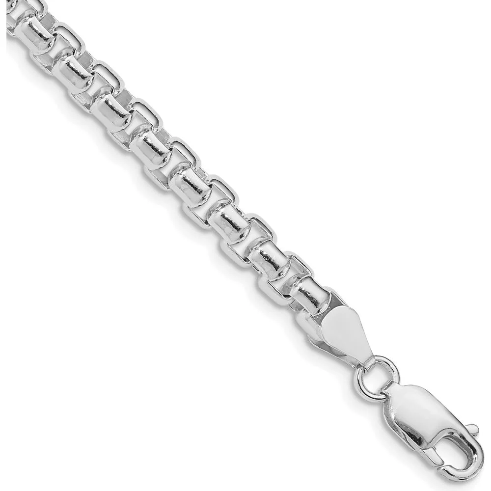 Sterling Silver Rhodium-Plated 5.2mm Round Box Chain Bracelet - 8.5" by Lumare Gioia