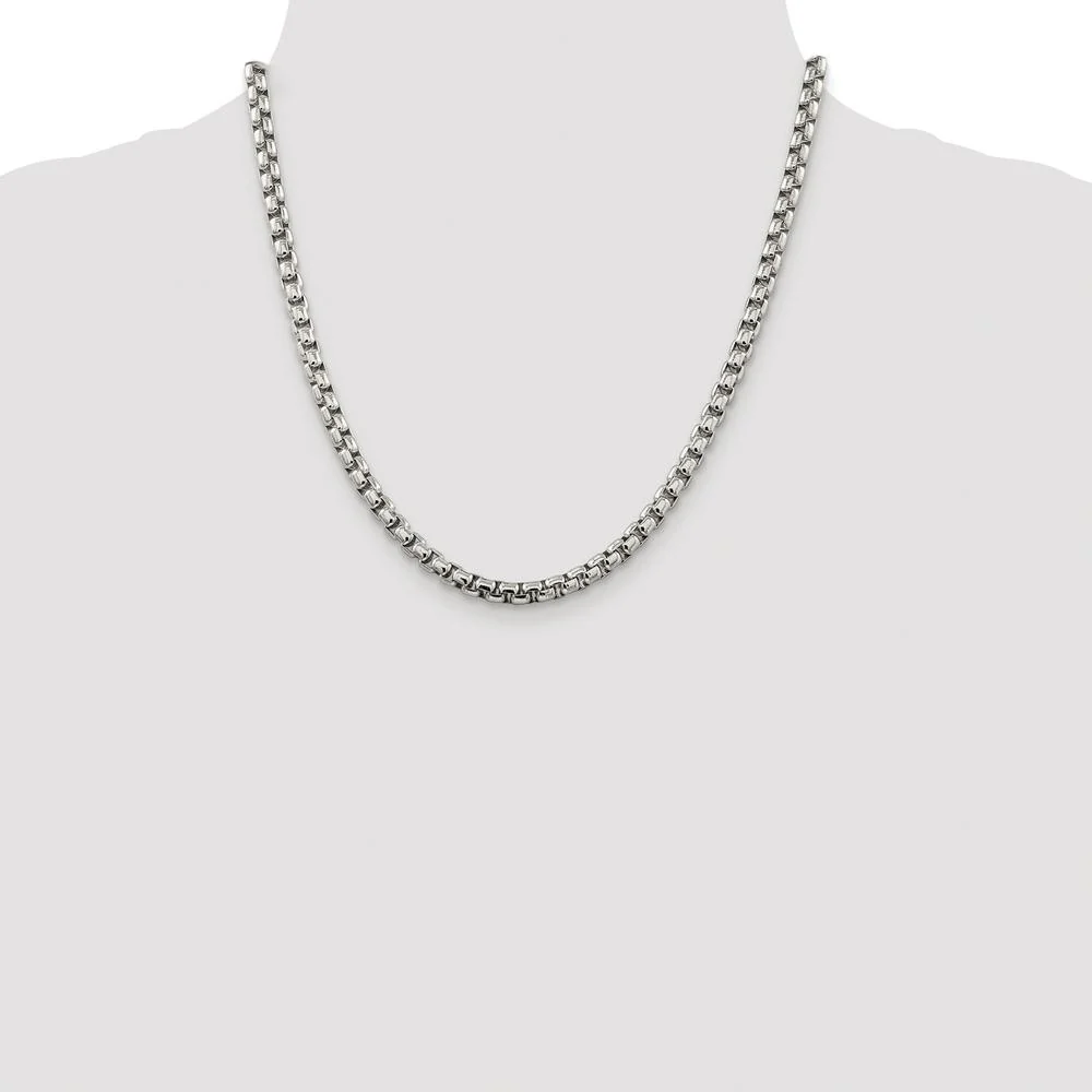 Sterling Silver Rhodium-Plated 5.2mm Round Box Chain Necklace - 20" by Lumare Gioia - Image 4