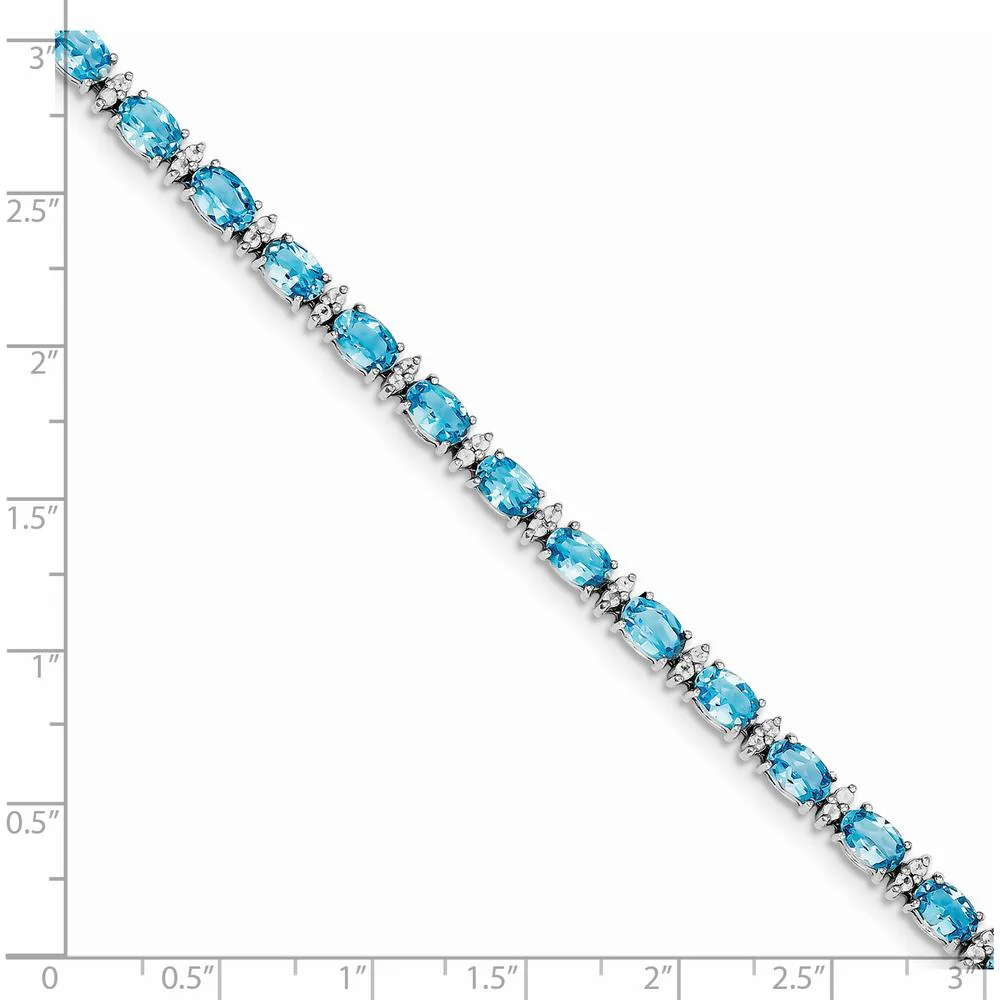 Sterling Silver Rhodium-Plated Tennis Bracelet with Swiss Blue and White Topaz - 10.71 Carat Total Gemstone Weight by Monteluci Fine Jewelry - Image 3