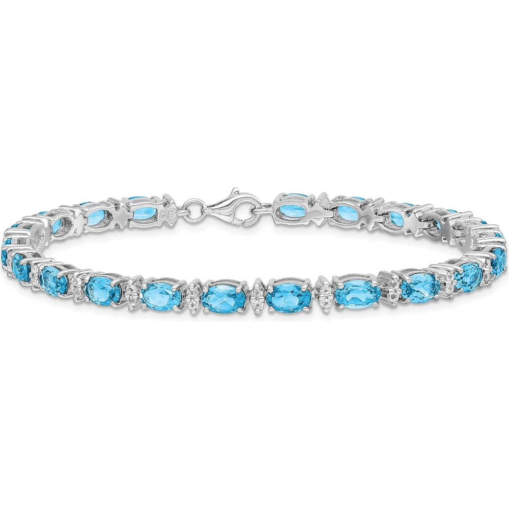 Sterling Silver Rhodium-Plated Tennis Bracelet with Swiss Blue and White Topaz - 10.71 Carat Total Gemstone Weight by Monteluci Fine Jewelry - Image 4