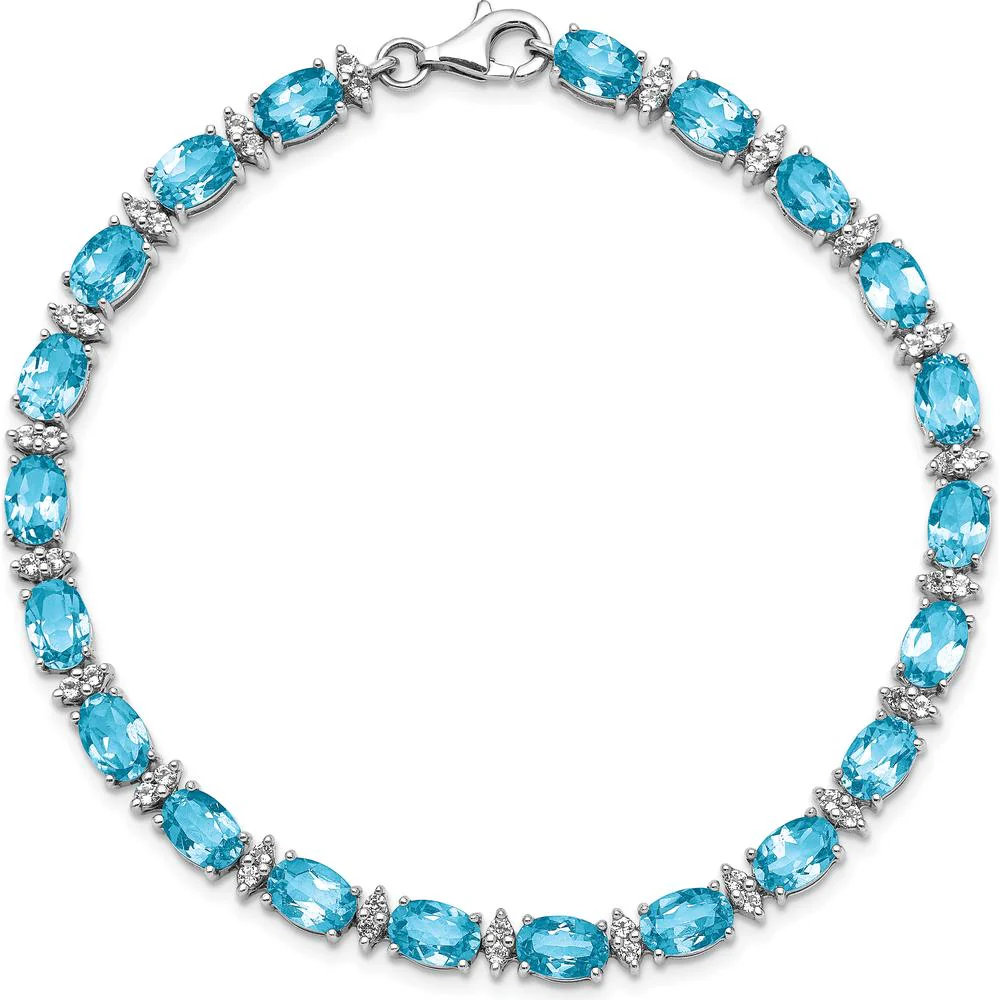 Sterling Silver Rhodium-Plated Tennis Bracelet with Swiss Blue and White Topaz - 10.71 Carat Total Gemstone Weight by Monteluci Fine Jewelry - Image 5