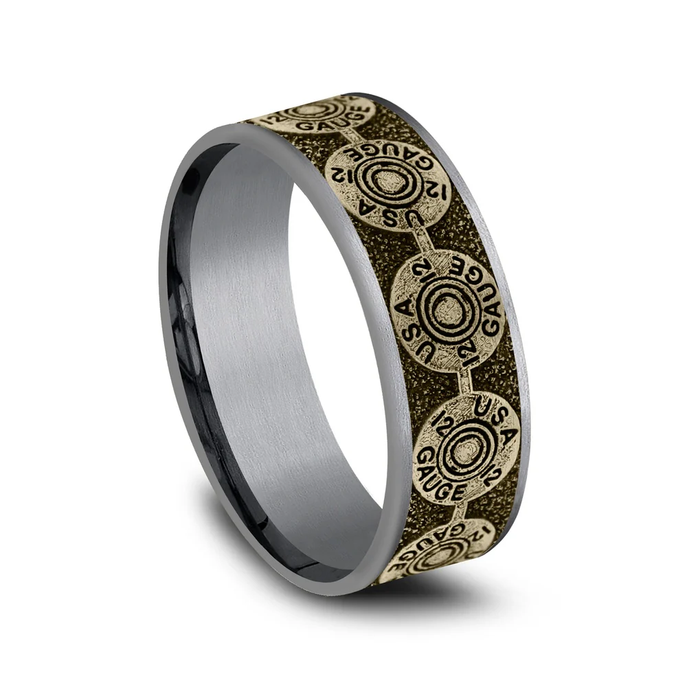 The 12 Gauge Men's Wedding Band in Grey Tantalum and 14K Yellow Gold - 7.5mm Width by Brook and Branch - Image 2