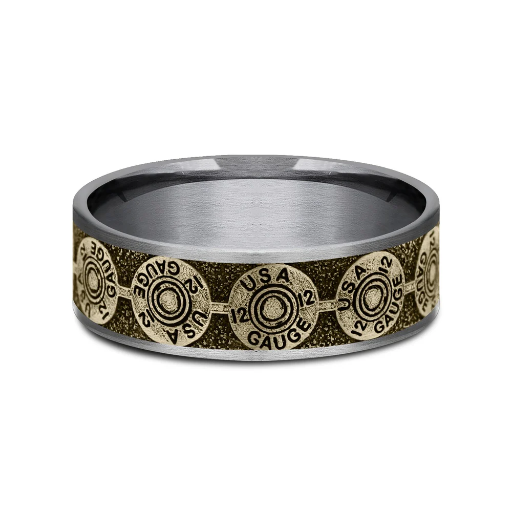 The 12 Gauge Men's Wedding Band in Grey Tantalum and 14K Yellow Gold - 7.5mm Width by Brook and Branch - Image 3