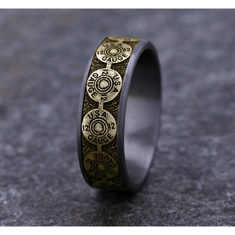 The 12 Gauge Men's Wedding Band in Grey Tantalum and 14K Yellow Gold - 7.5mm Width by Brook and Branch - Image 4