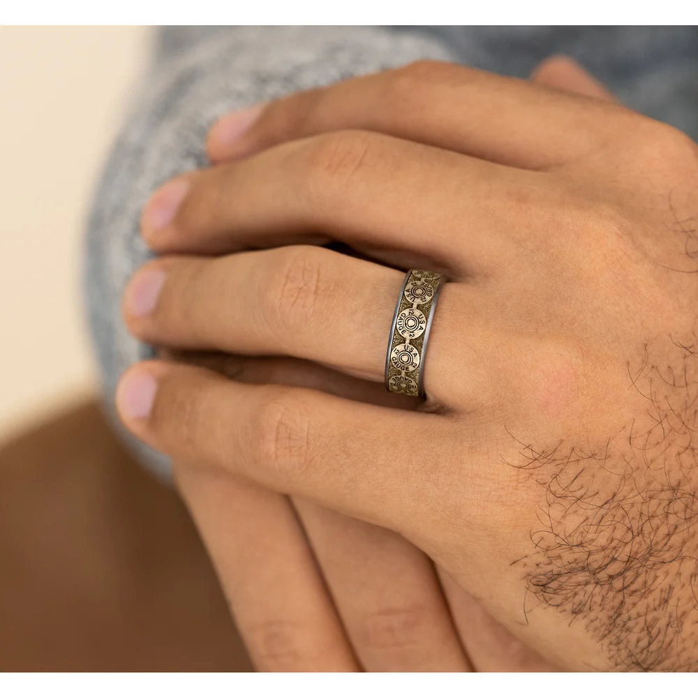 The 12 Gauge Men's Wedding Band in Grey Tantalum and 14K Yellow Gold - 7.5mm Width by Brook and Branch - Image 5