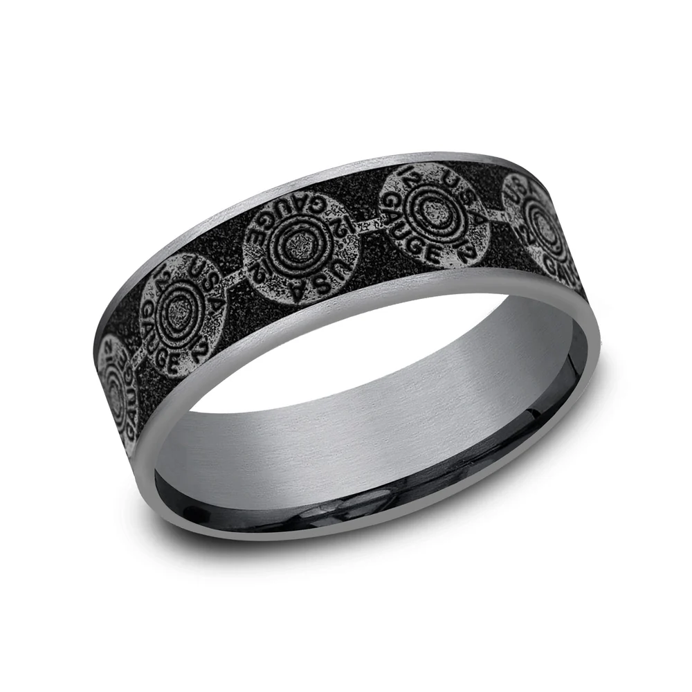 The 12 Gauge Men's Wedding Band in Grey Tantalum and Grey/Black Titanium - 7.5mm Width by Brook and Branch