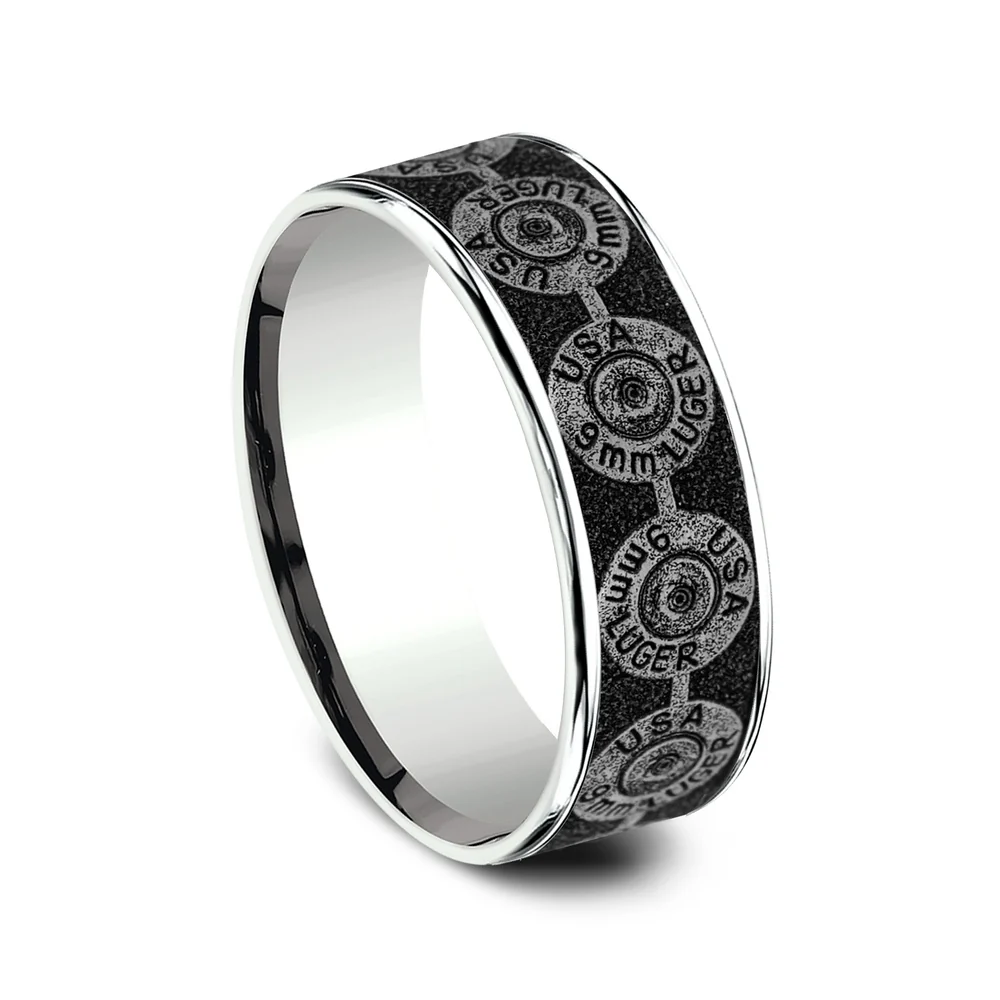 The 9Mm Men's Wedding Band in 14K White Gold and Grey/Black Titanium - 7.5mm Width by Brook and Branch - Image 2