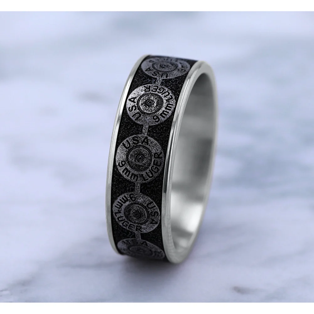 The 9Mm Men's Wedding Band in 14K White Gold and Grey/Black Titanium - 7.5mm Width by Brook and Branch - Image 4