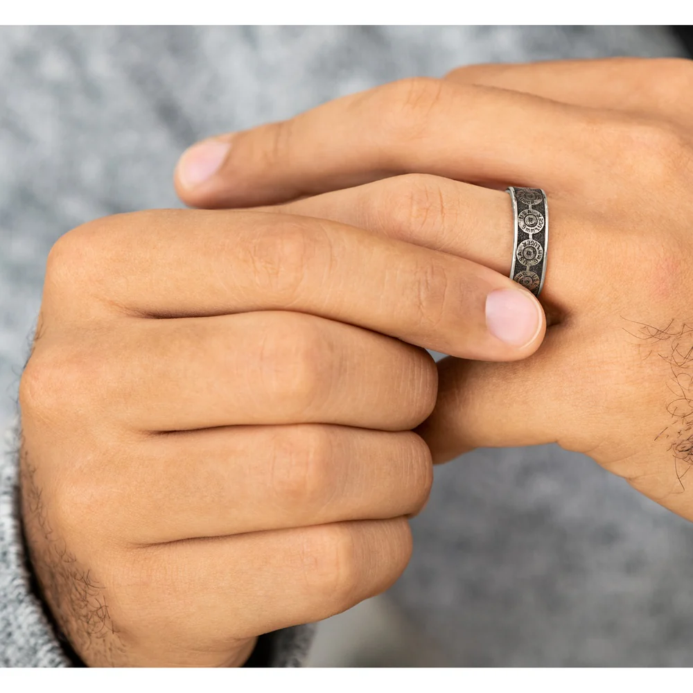 The 9Mm Men's Wedding Band in 14K White Gold and Grey/Black Titanium - 7.5mm Width by Brook and Branch - Image 5