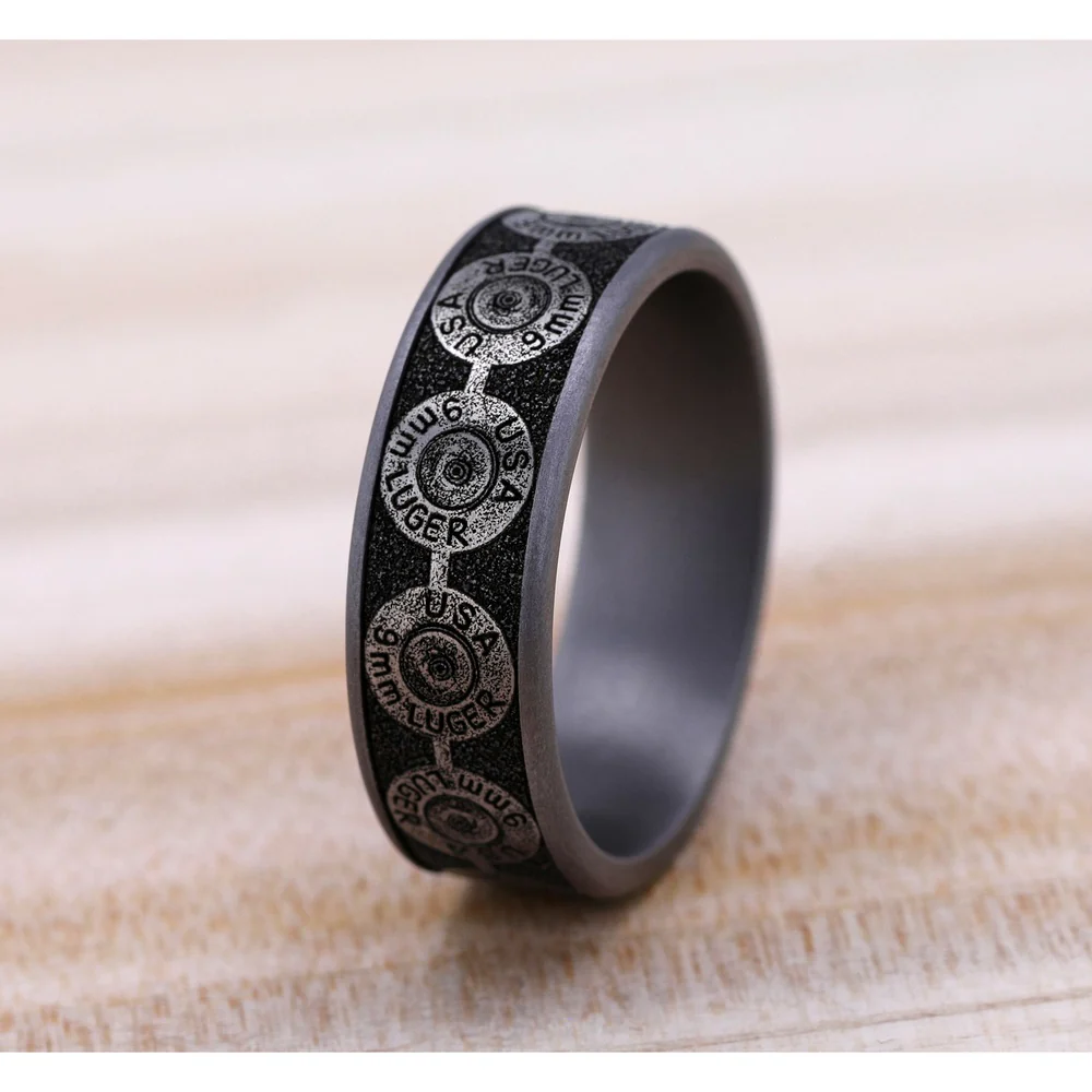 The 9Mm Men's Wedding Band in Grey Tantalum and Grey/Black Titanium - 7.5mm Width by Brook and Branch - Image 4