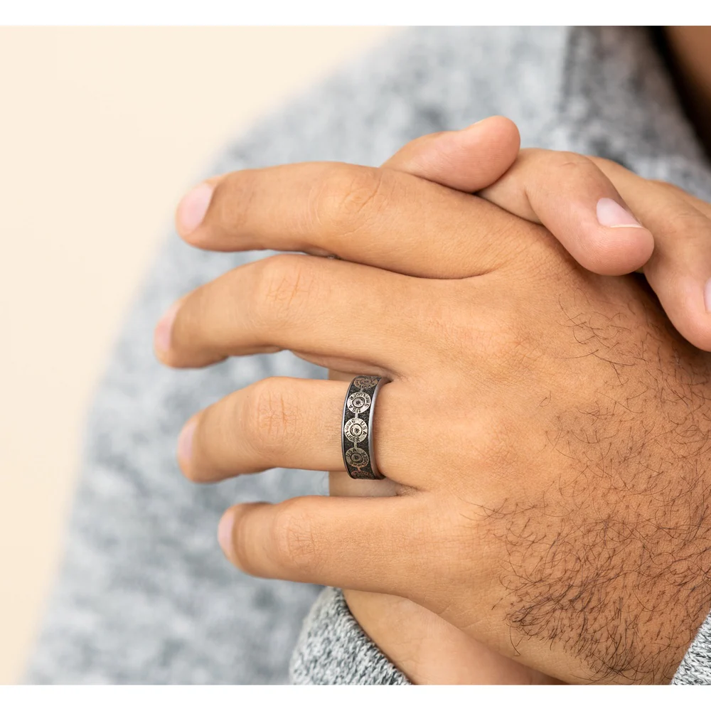The 9Mm Men's Wedding Band in Grey Tantalum and Grey/Black Titanium - 7.5mm Width by Brook and Branch - Image 5