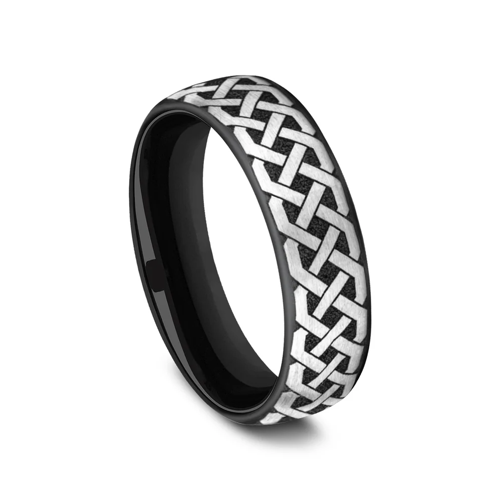 The Adare Men's Wedding Band in Grey/Black Titanium - 6.5mm Width by Forge - Image 2