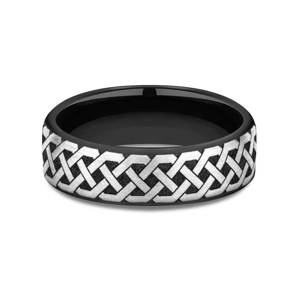 The Adare Men's Wedding Band in Grey/Black Titanium - 6.5mm Width by Forge - Image 3