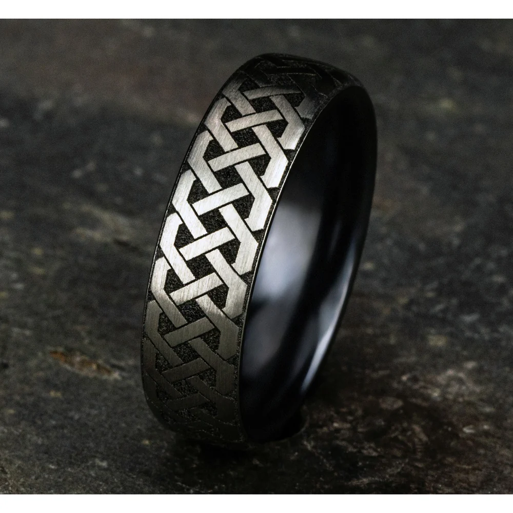 The Adare Men's Wedding Band in Grey/Black Titanium - 6.5mm Width by Forge - Image 4