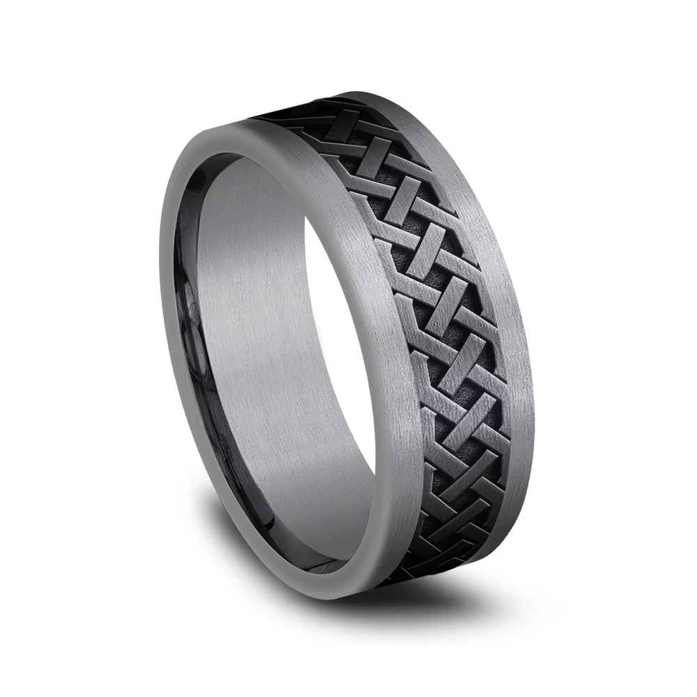 The Adare Men's Wedding Band in Grey Tantalum and Black Titanium - 8mm Width by Tantalum - Image 2
