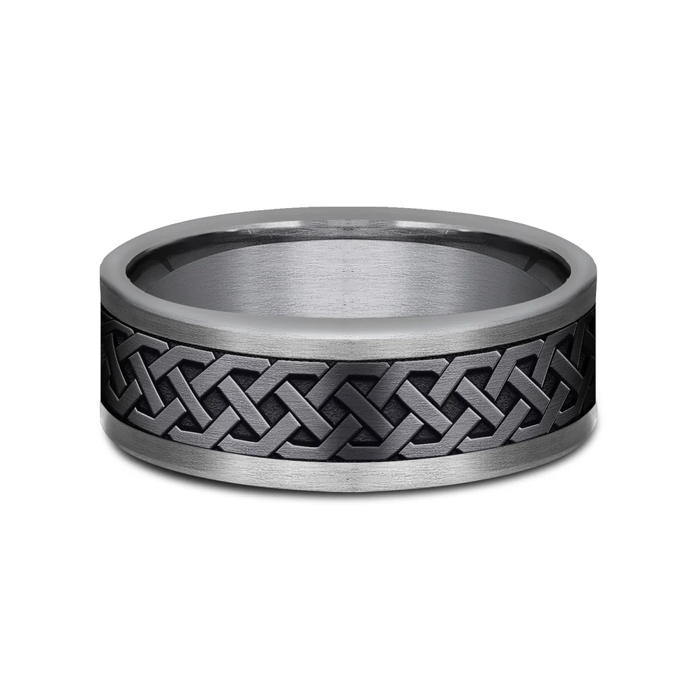 The Adare Men's Wedding Band in Grey Tantalum and Black Titanium - 8mm Width by Tantalum - Image 3