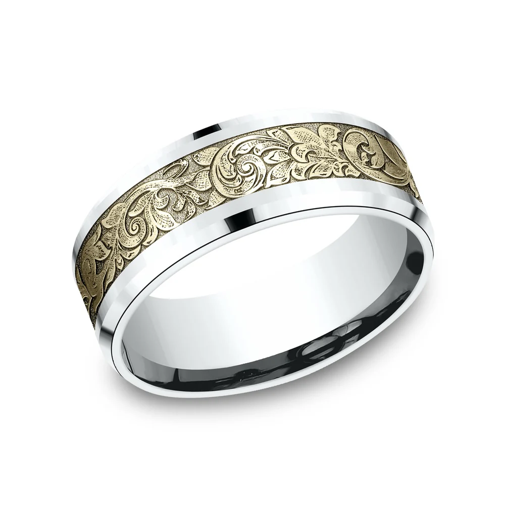 The Ambassador Men's Wedding Band in 14K White and Yellow Gold - 8mm Width by Benchmark