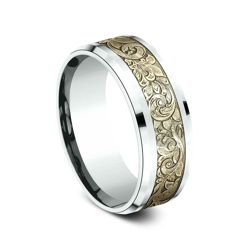 The Ambassador Men's Wedding Band in 14K White and Yellow Gold - 8mm Width by Benchmark - Image 2