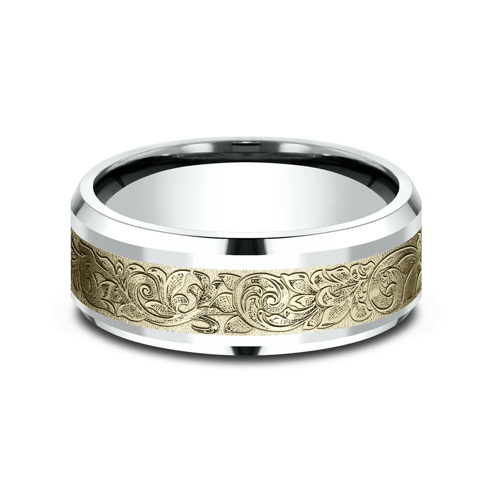 The Ambassador Men's Wedding Band in 14K White and Yellow Gold - 8mm Width by Benchmark - Image 3