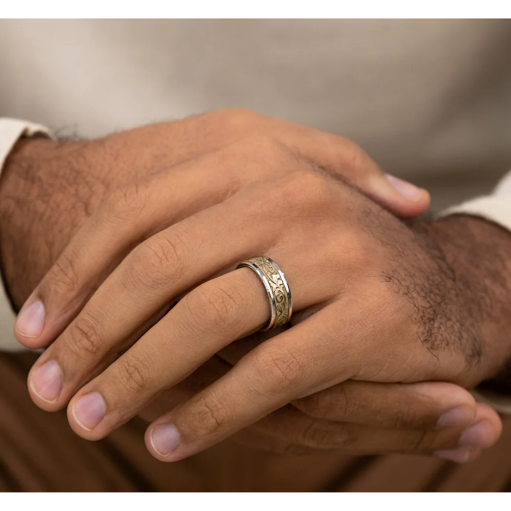 The Ambassador Men's Wedding Band in 14K White and Yellow Gold - 8mm Width by Benchmark - Image 5