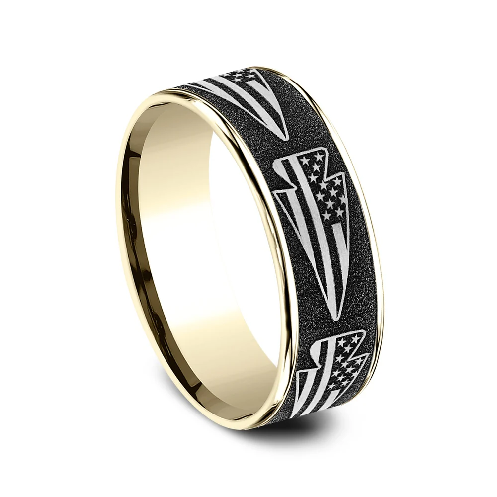 The American Men's Wedding Band in 14K Yellow Gold and Grey-Black Titanium - 7.5mm Width by Brook and Branch - Image 2