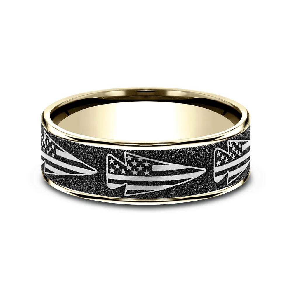 The American Men's Wedding Band in 14K Yellow Gold and Grey-Black Titanium - 7.5mm Width by Brook and Branch - Image 3