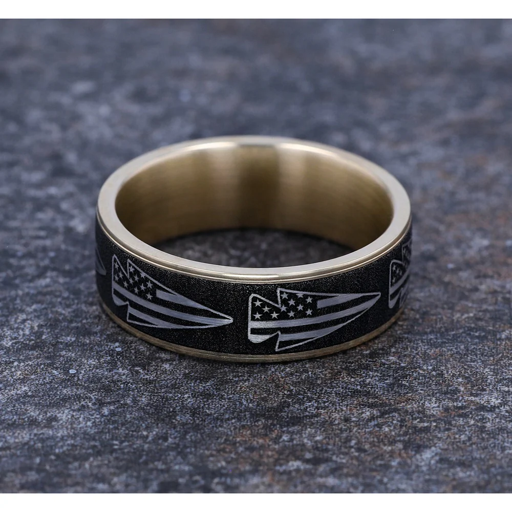 The American Men's Wedding Band in 14K Yellow Gold and Grey-Black Titanium - 7.5mm Width by Brook and Branch - Image 4