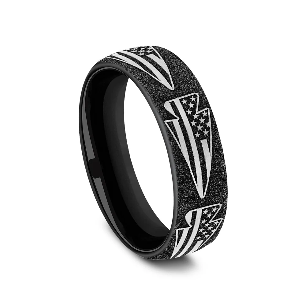 The American Men's Wedding Band in Grey-Black Titanium - 6.5mm Width by Brook and Branch - Image 2