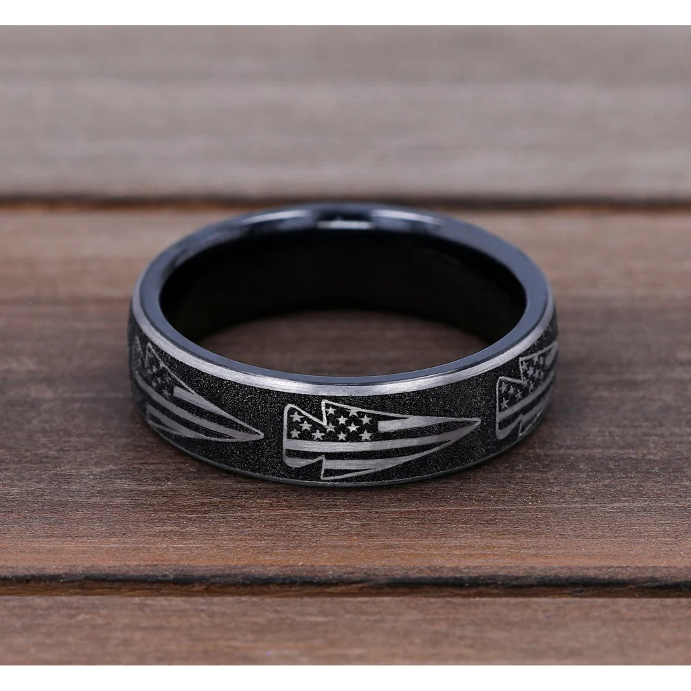 The American Men's Wedding Band in Grey-Black Titanium - 6.5mm Width by Brook and Branch - Image 4
