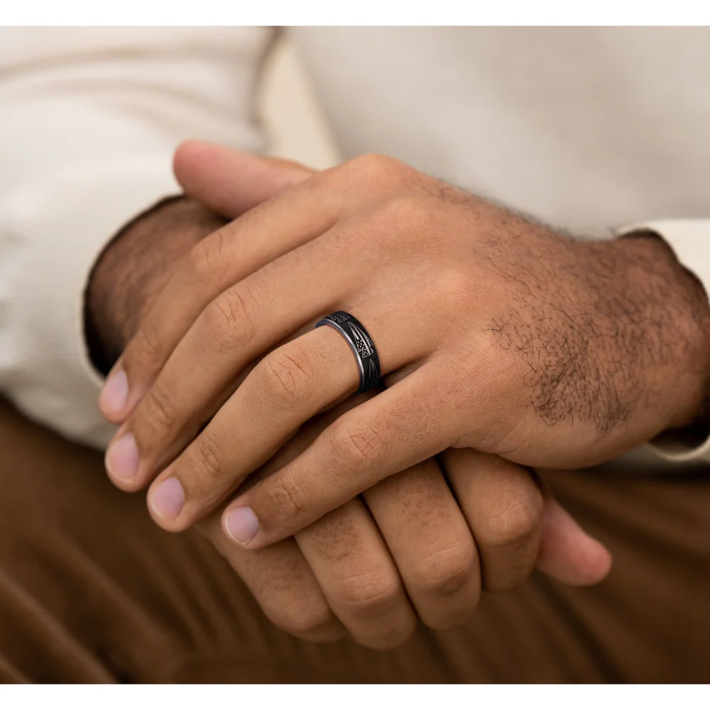 The American Men's Wedding Band in Grey-Black Titanium - 6.5mm Width by Brook and Branch - Image 5