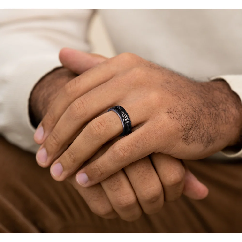 The American Men's Wedding Band in Grey Tantalum and Grey-Black Titanium - 7.5mm Width by Brook and Branch - Image 5