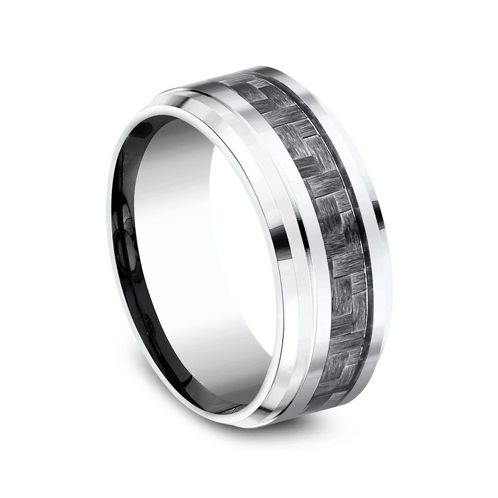 The Andretti Men's Wedding Band in White Cobalt and Grey Carbon Fiber - 9mm Width by Forge - Image 2