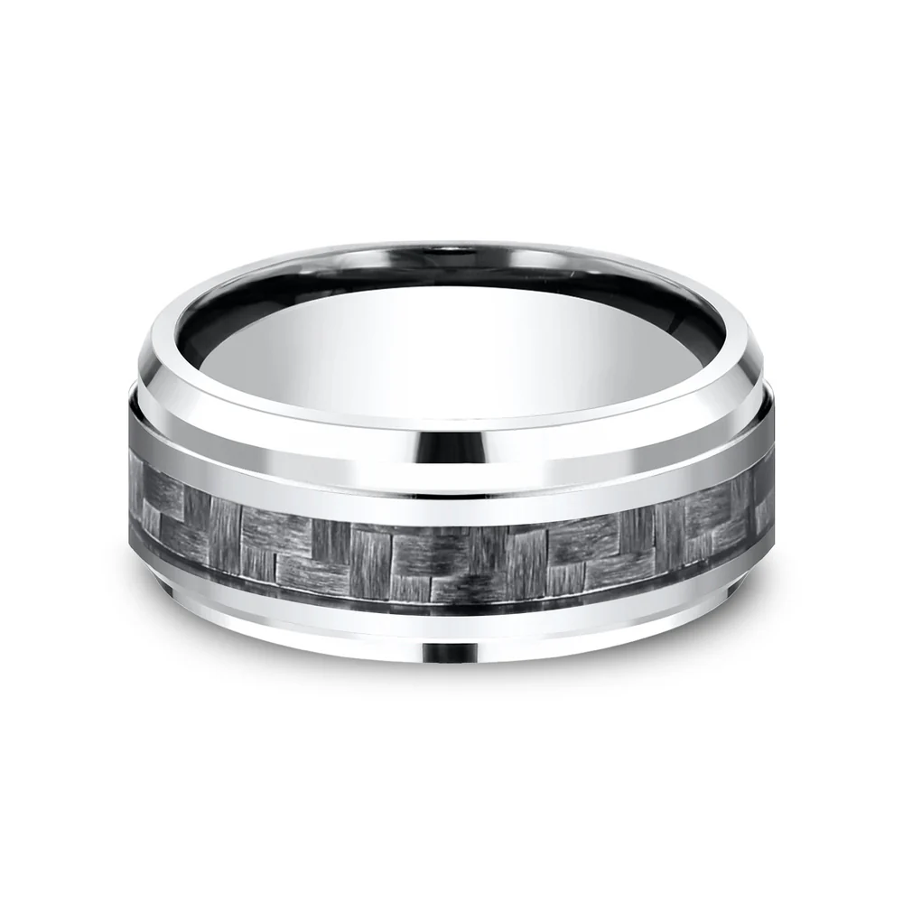 The Andretti Men's Wedding Band in White Cobalt and Grey Carbon Fiber - 9mm Width by Forge - Image 3