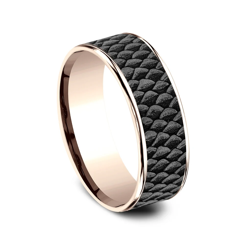 The Angler Men's Wedding Band in 14K Rose Gold and Grey Tantalum - 7.5mm Width by Brook and Branch - Image 2