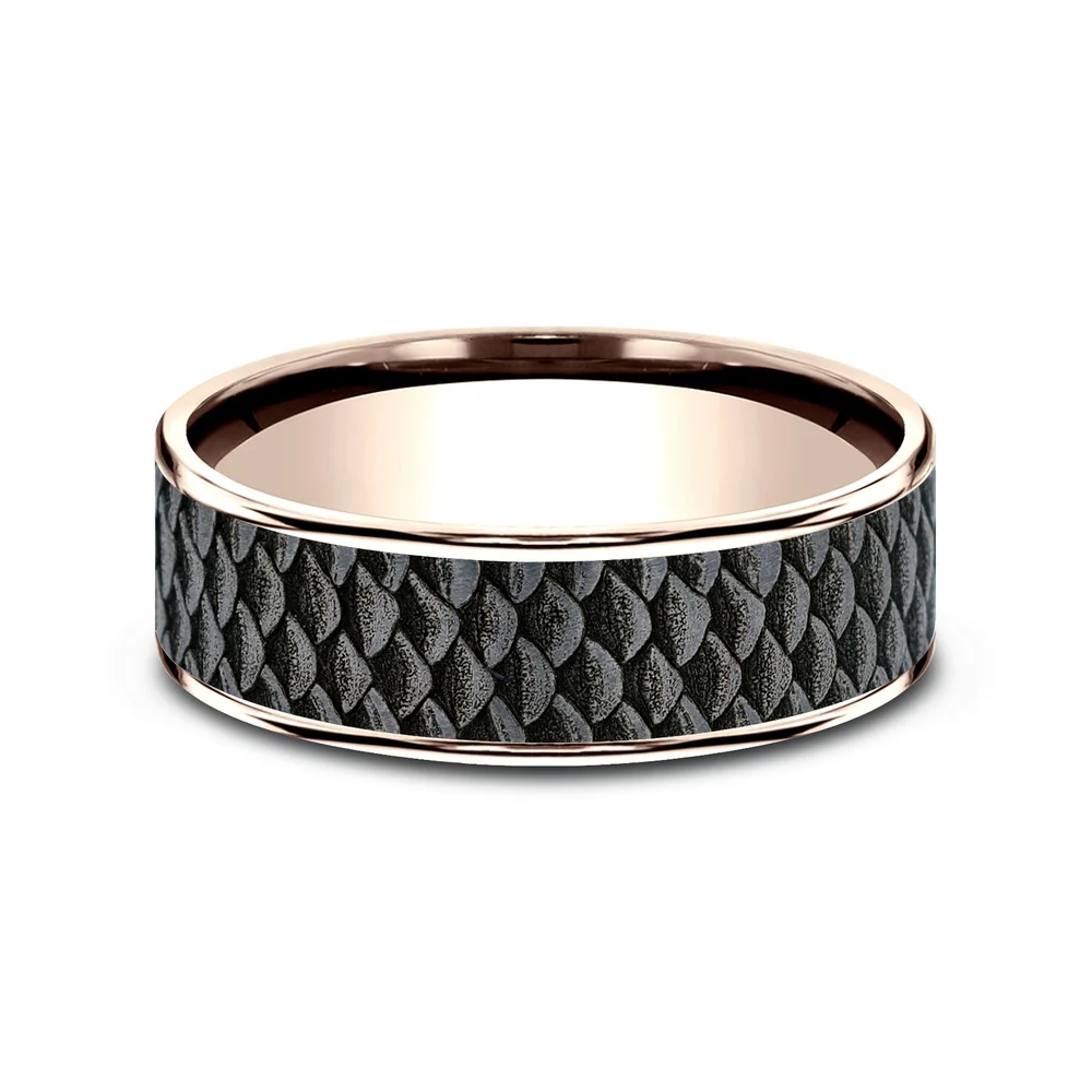 The Angler Men's Wedding Band in 14K Rose Gold and Grey Tantalum - 7.5mm Width by Brook and Branch - Image 3