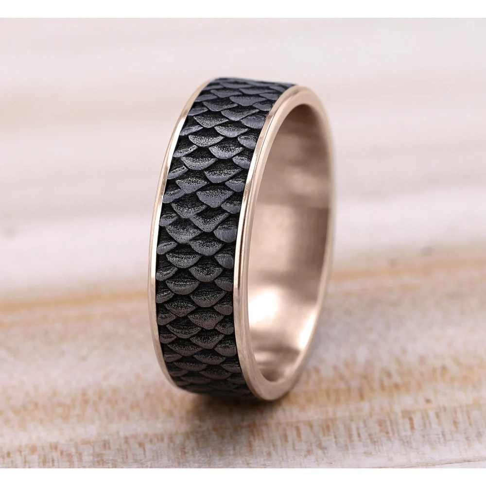 The Angler Men's Wedding Band in 14K Rose Gold and Grey Tantalum - 7.5mm Width by Brook and Branch - Image 4