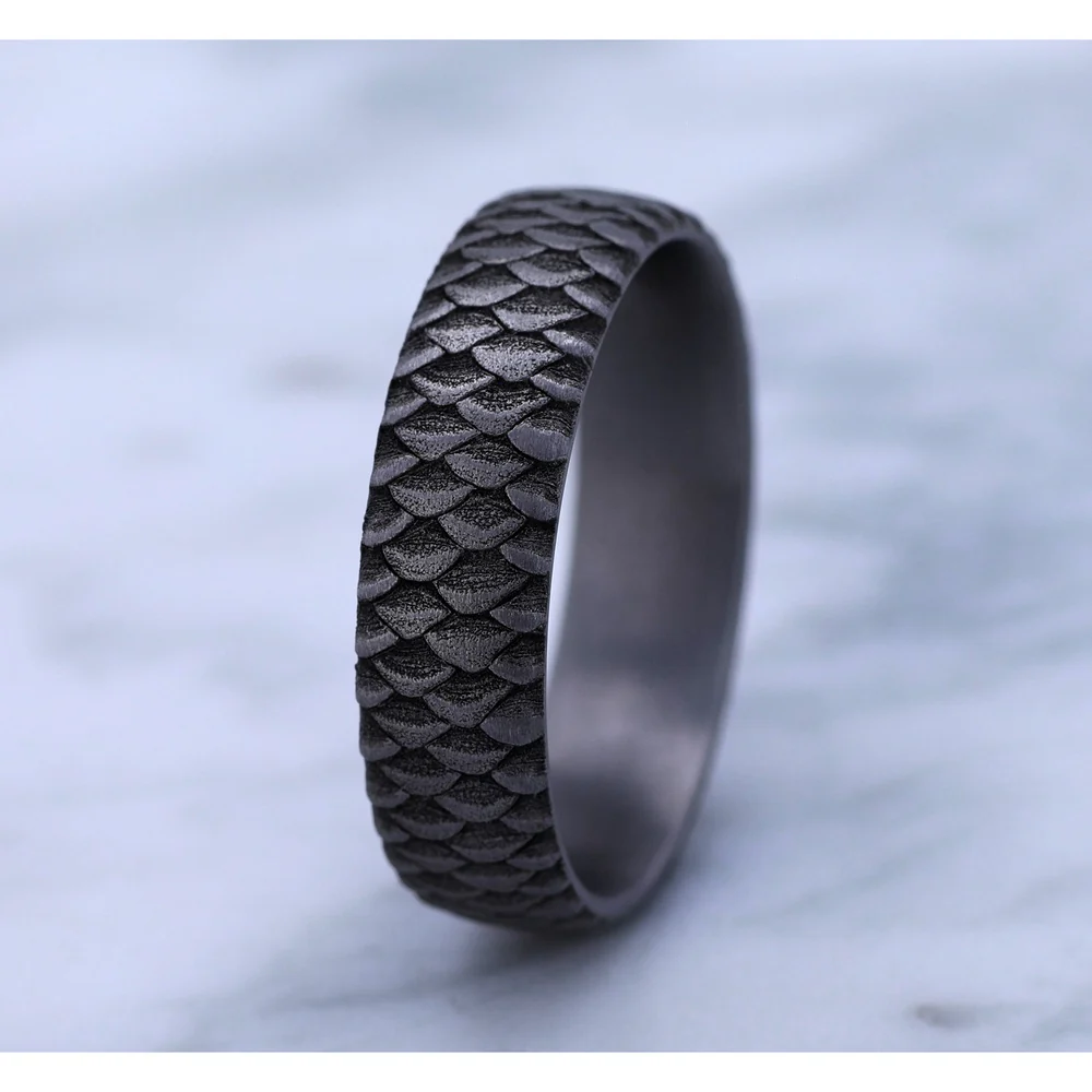 The Angler Men's Wedding Band in Grey Tantalum - 6mm Width by Brook and Branch - Image 4