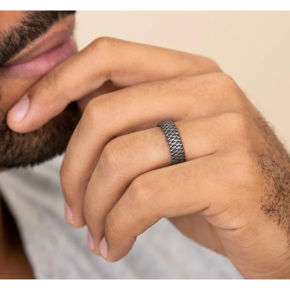 The Angler Men's Wedding Band in Grey Tantalum - 6mm Width by Brook and Branch - Image 5