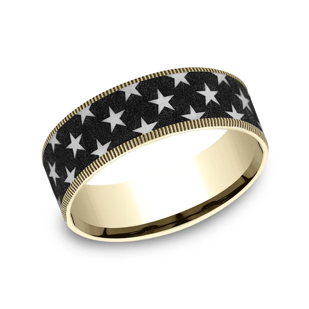 The Anthem Men's Wedding Band in 14K Yellow and Grey/Black Titanium - 7.5mm Width by Brook and Branch