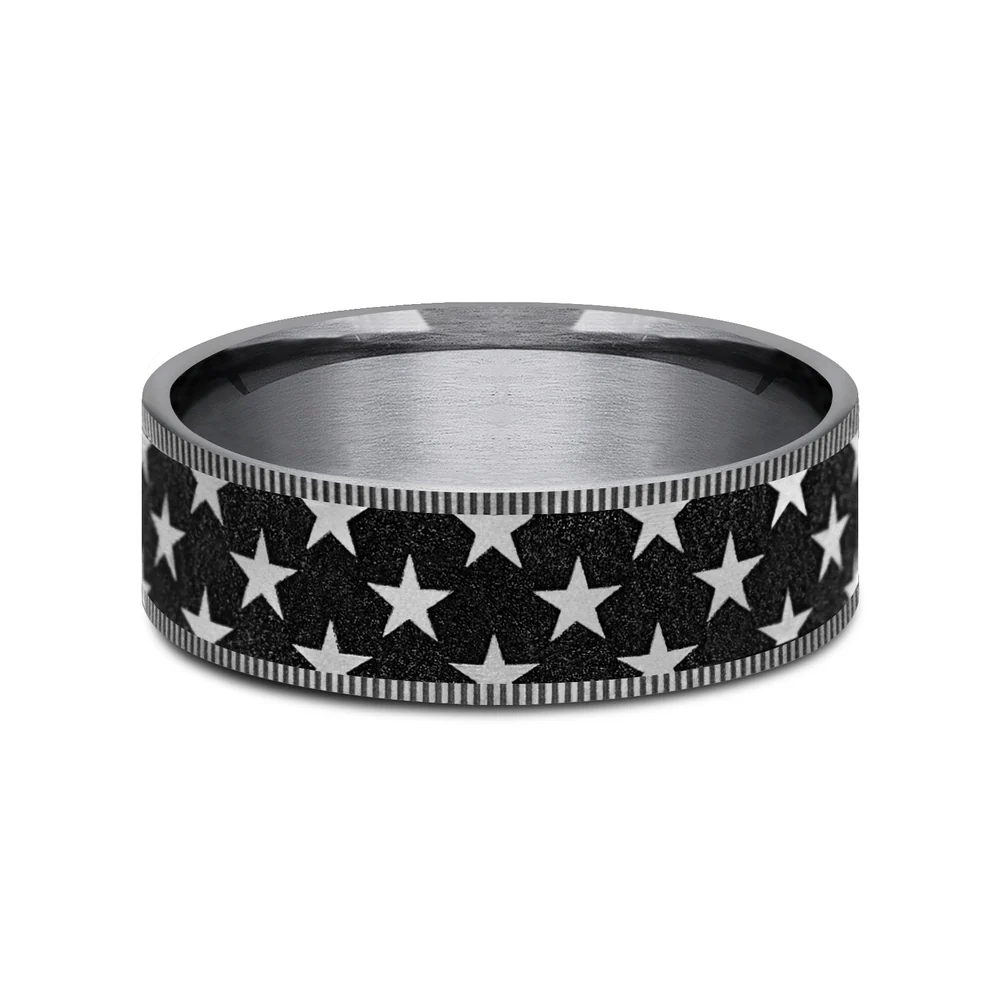 The Anthem Men's Wedding Band in Grey Tantalum and Grey/Black Titanium - 7.5mm Width by Brook and Branch - Image 3
