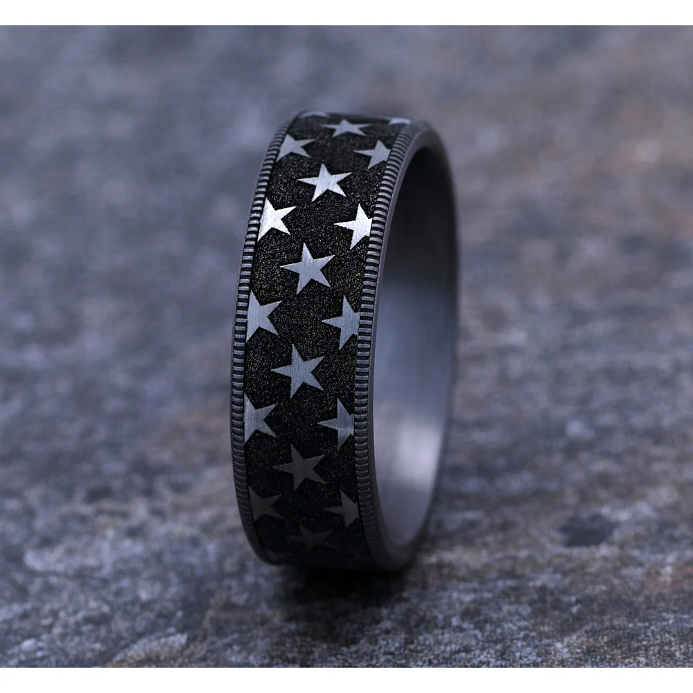 The Anthem Men's Wedding Band in Grey Tantalum and Grey/Black Titanium - 7.5mm Width by Brook and Branch - Image 4