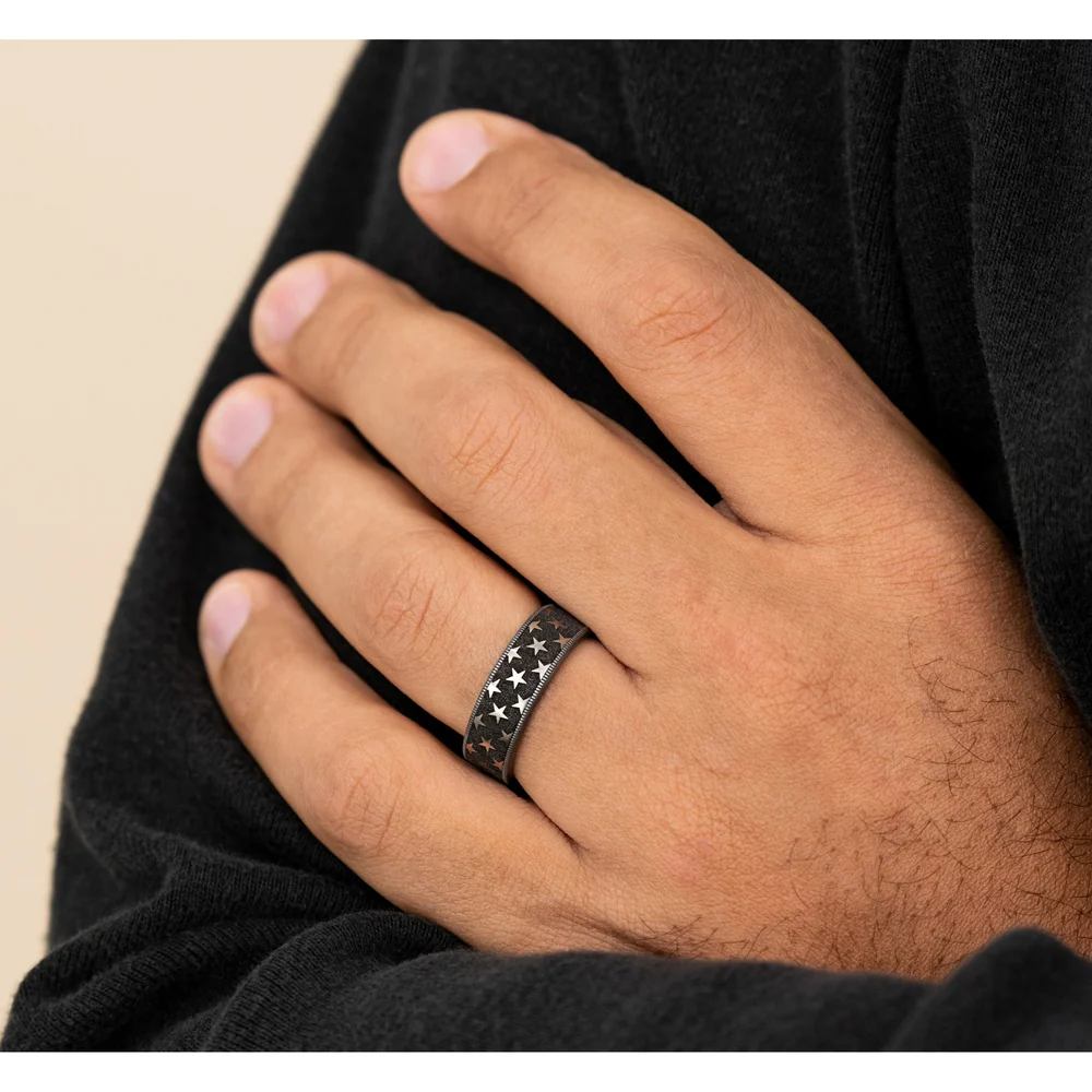 The Anthem Men's Wedding Band in Grey Tantalum and Grey/Black Titanium - 7.5mm Width by Brook and Branch - Image 5