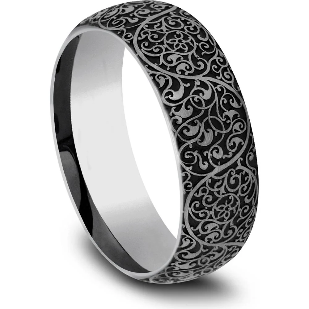 The Arabesque Men's Wedding Band in Tungsten - 8mm Width by Forge - Image 2