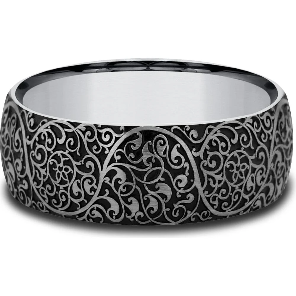 The Arabesque Men's Wedding Band in Tungsten - 8mm Width by Forge - Image 3