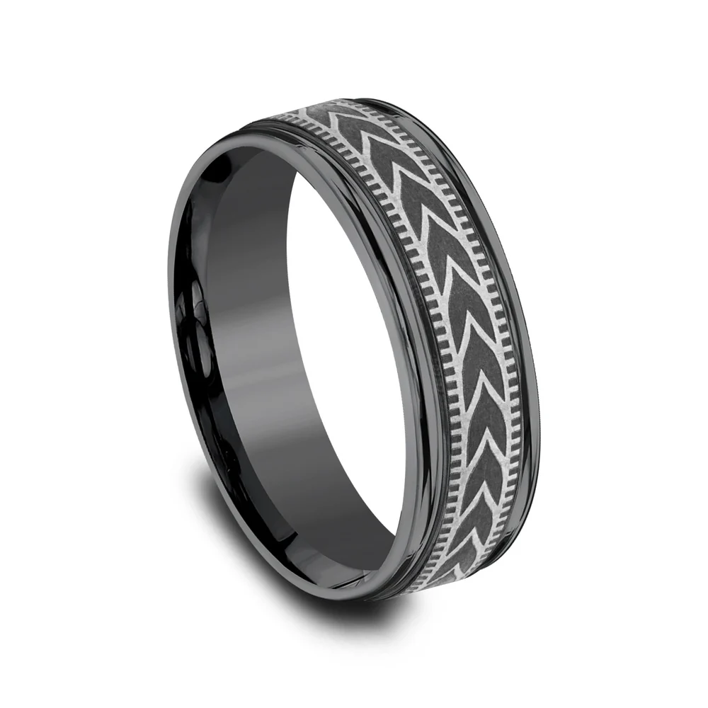 The Arrow Men's Wedding Band in Darkened Tantalum - 7mm Width by Tantalum - Image 2