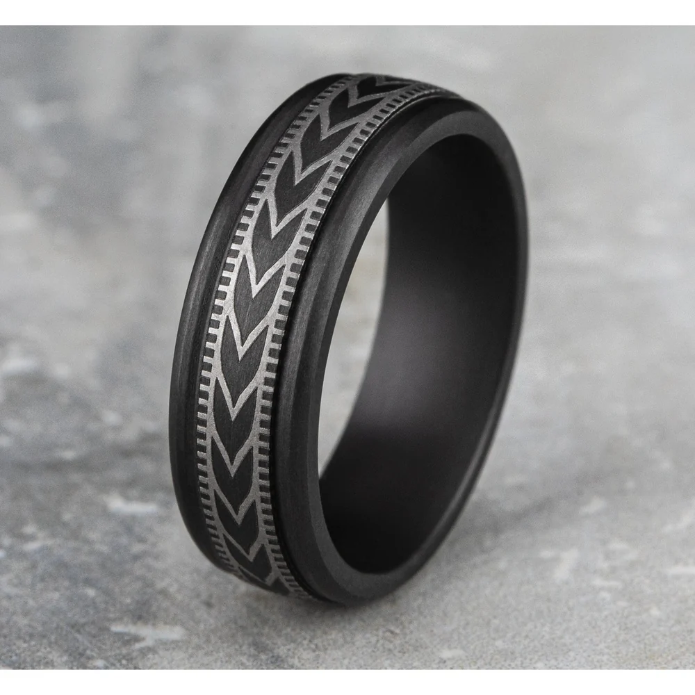 The Arrow Men's Wedding Band in Darkened Tantalum - 7mm Width by Tantalum - Image 4
