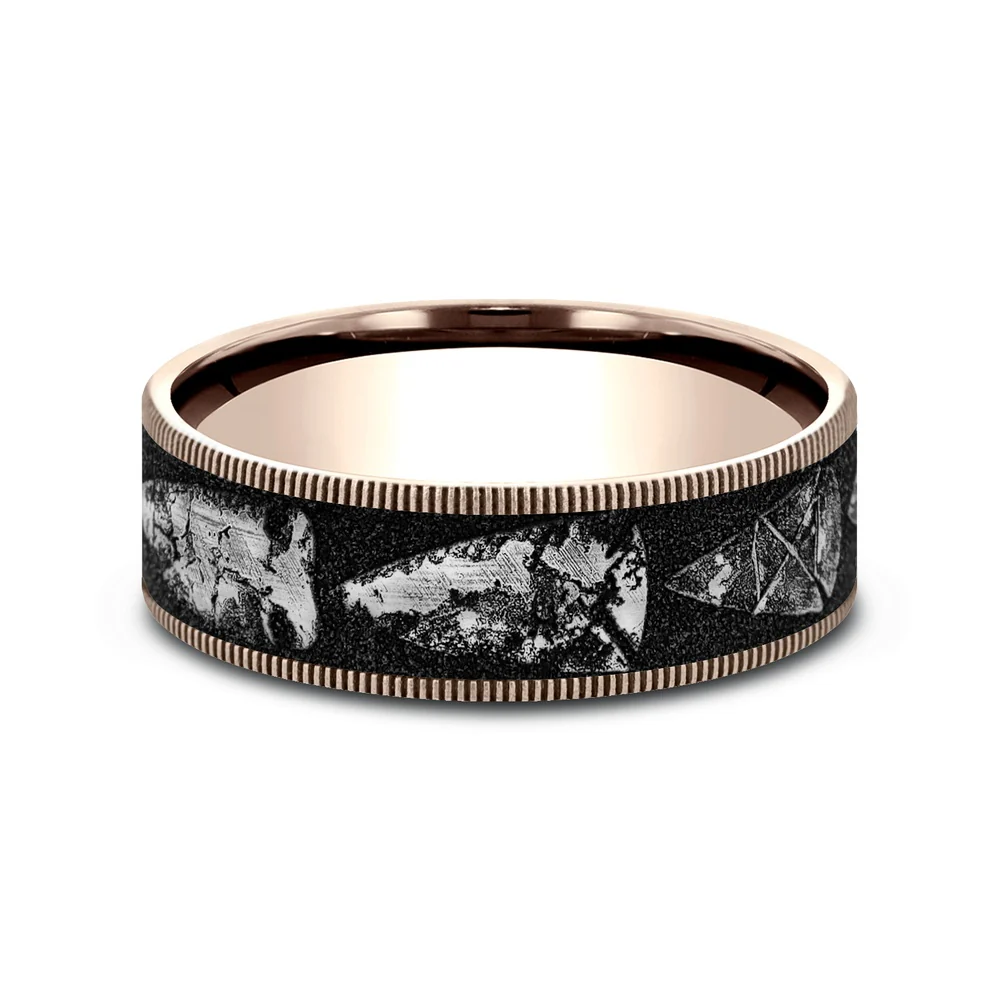The Arrowhead Men's Wedding Band in 14K Rose Gold and Grey/Black Titanium - 7.5mm Width by Brook and Branch - Image 3